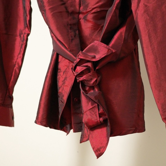 Peter Nygard Long Sleeve Blouse Red & Black with Tie Belt Size US 12 - Picture 3 of 7